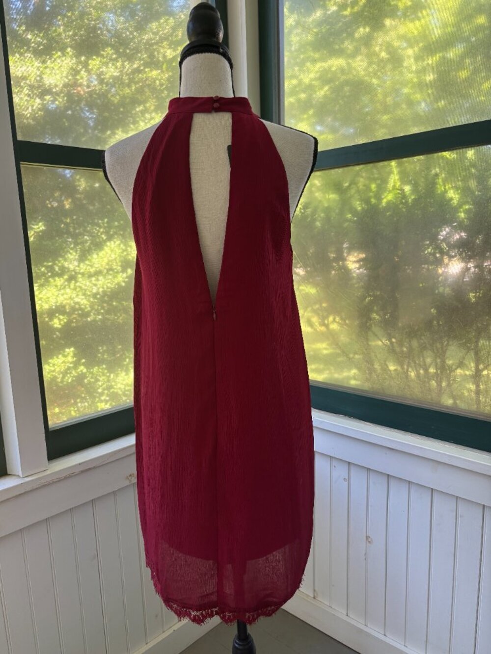 Fantaist Burgundy Halter Mini Dress | Open Back | Lace Hem | Size M | NWT - Picture 3 of 6